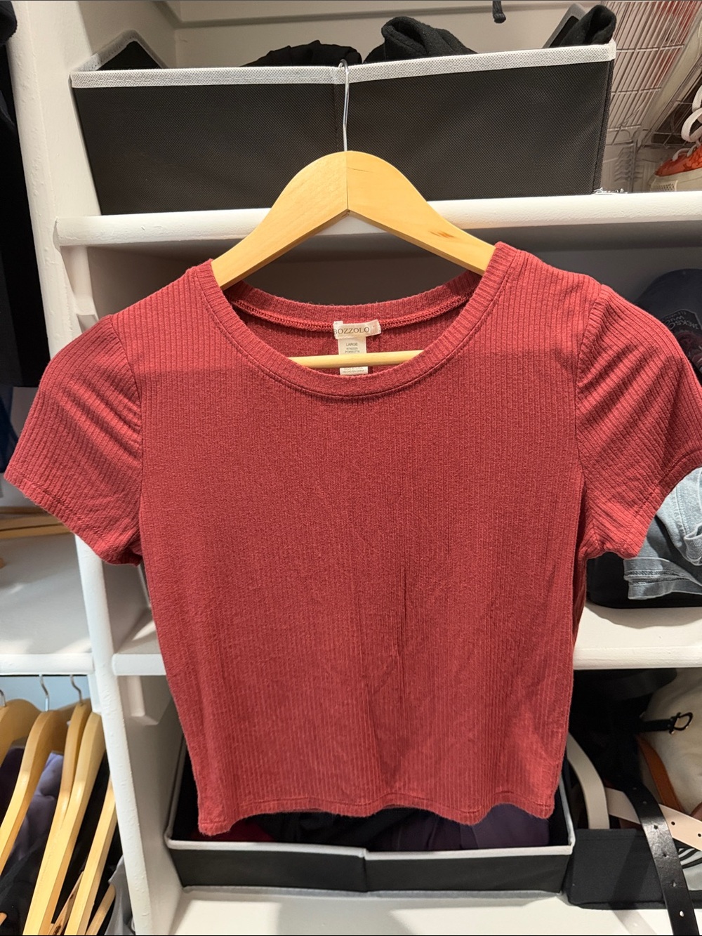 Bozzolo Brick Red Ribbed Short Sleeve Crop Tee